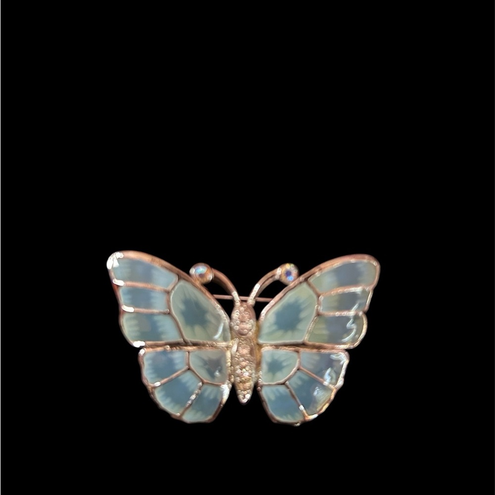 Blue and Silver Butterfly Brooch with Art Nouveau Design